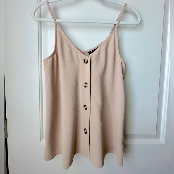 VICI Beige Button Front Cami Tank Top Small Adjustable Straps Minimalist Neutral - Picture 1 of 6